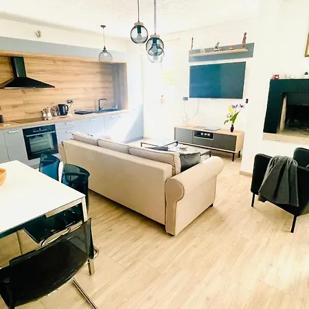 Modern With Fireplace & Stylish Kitchen Apartment