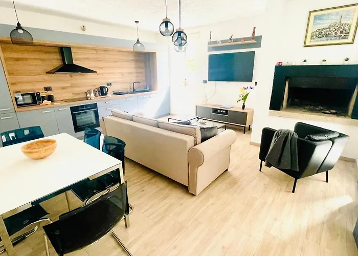 Modern With Fireplace & Stylish Kitchen Apartment